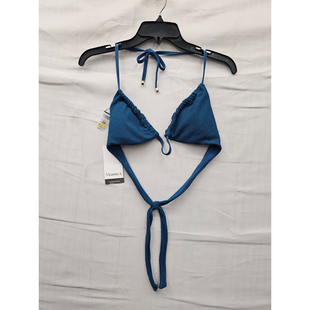 Vitamin A Womens Triangle Bikini Top Blue Nylon Blend Casual Size Large